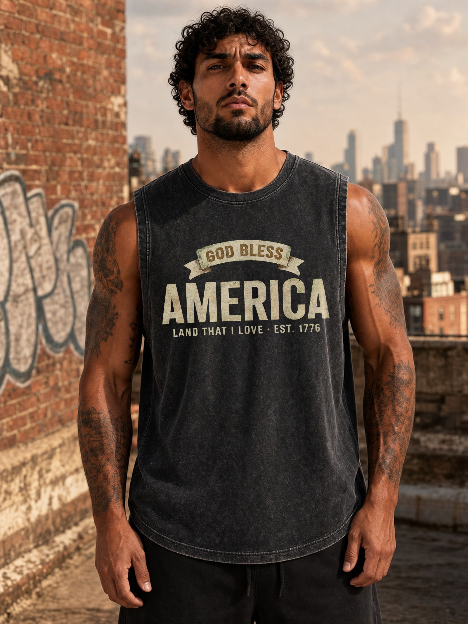 Vintage Americana Patriotic Text Slogan Distressed